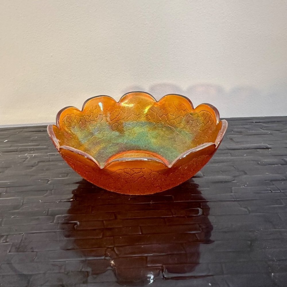 Vintage Jeannette Marigold Carnival Glass Crackle Bowl